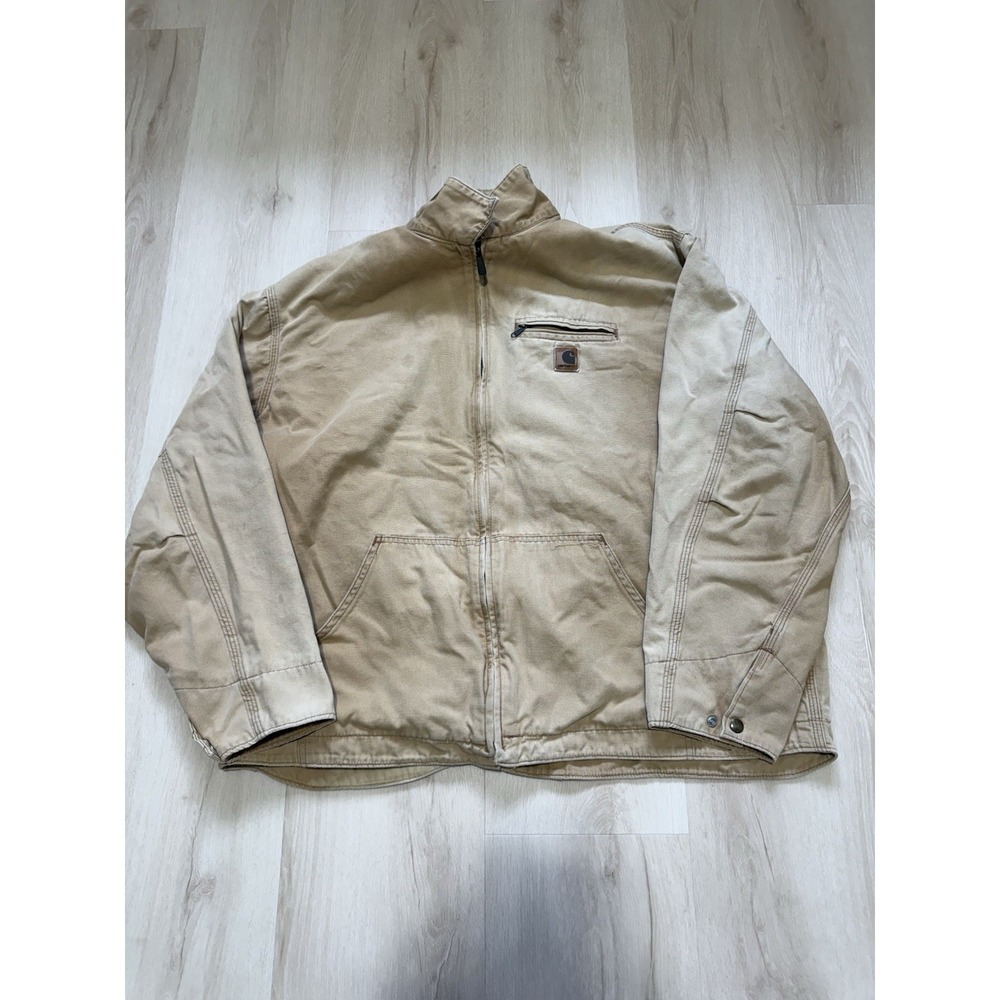 Vintage Carhartt J180 BRN Light Brown Full Zip Jacket Men's Size 2XL No Hood